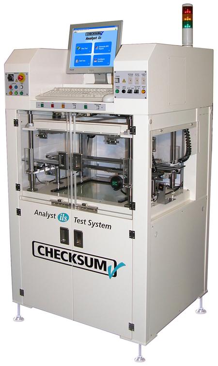 The CheckSum Analyst ils has all the features of the Analyst ems, but in a package with an integrated high-speed board handler for use in an automated production and test line.