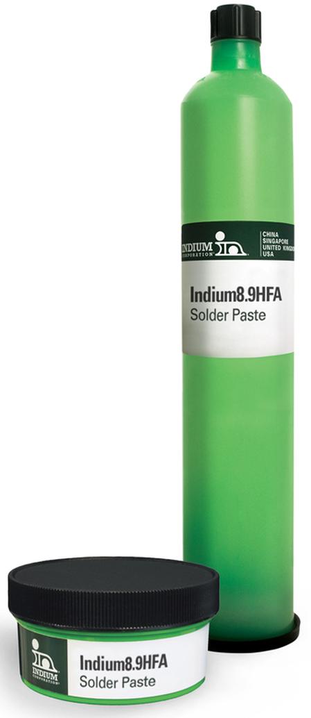 Indium8.9HFA Solder Paste is part of Indium Corporation's Indium8.9 series of solder pastes. The series was designed to provide multi-faceted performance characteristics, bringing the right balance of solder paste attributes tailored specifically to your manufacturing process.