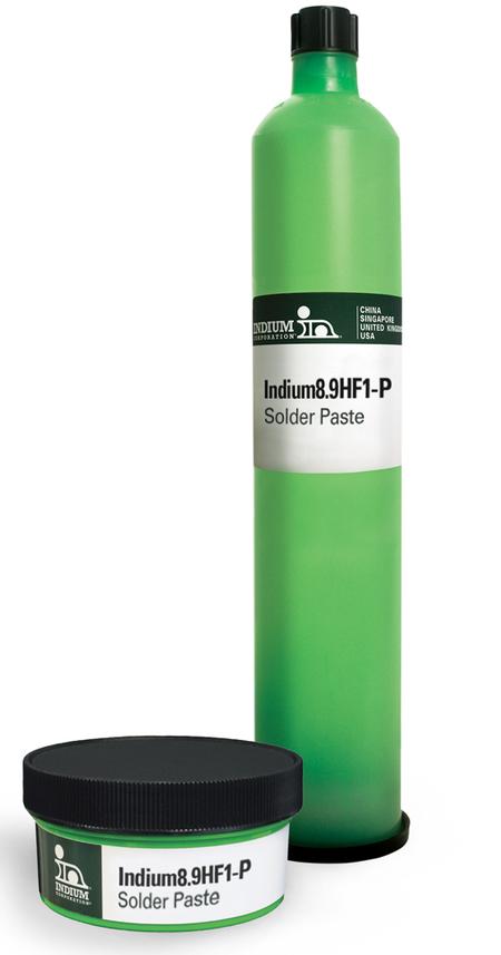 Indium8.9HF1-P Pb-free solder paste provides high transfer efficiency, and consistent print performance, even at high speeds.