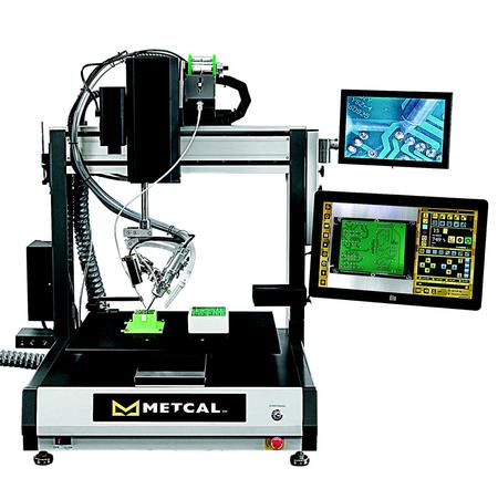 Robotic soldering is becoming more commonplace as manufacturers look to increase productivity. Metcal's new Robotic Soldering System addresses these needs by combining our patented Connection Validation (CV) technology and Smart Interface System. CV mitigates solder defects by validating the intermetallic compound (IMC) formation in a soldered joint, and reduces unnecessary dwell time by signaling to the system to move to the next solder joint in the program after a good joint is detected.