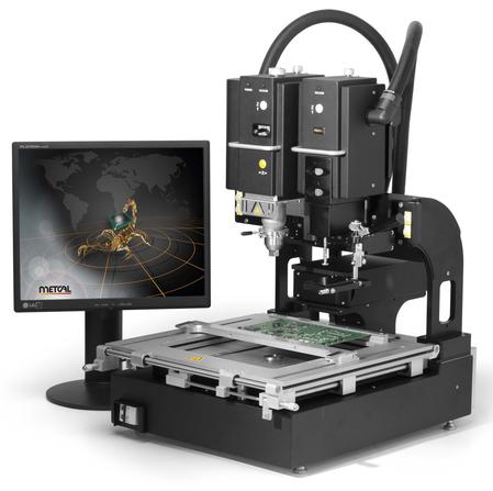 The Scorpion Rework System allows for simultaneous viewing of PCB pads and component pads or balls for the accurate placement of BGAs.