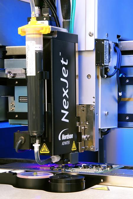 The award-winning NexJet® System with Genius™ Jet Cartridge, on the Spectrum™ S-920N platform, demonstrates how to tackle tighter die layout and more dispensing passes while increasing UPH.