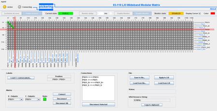 The soft front panel of the 65-110 can be accessed through the LXI configuration pages to either control or monitor the matrix settings. The LXI controller presents the matrix as a single entity, greatly simplifying the user understanding of the setting