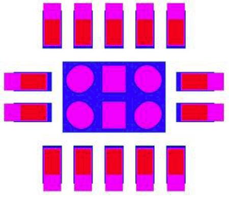 blue = SMT pad, red = IC foot, magenta = recommended stencil aperture